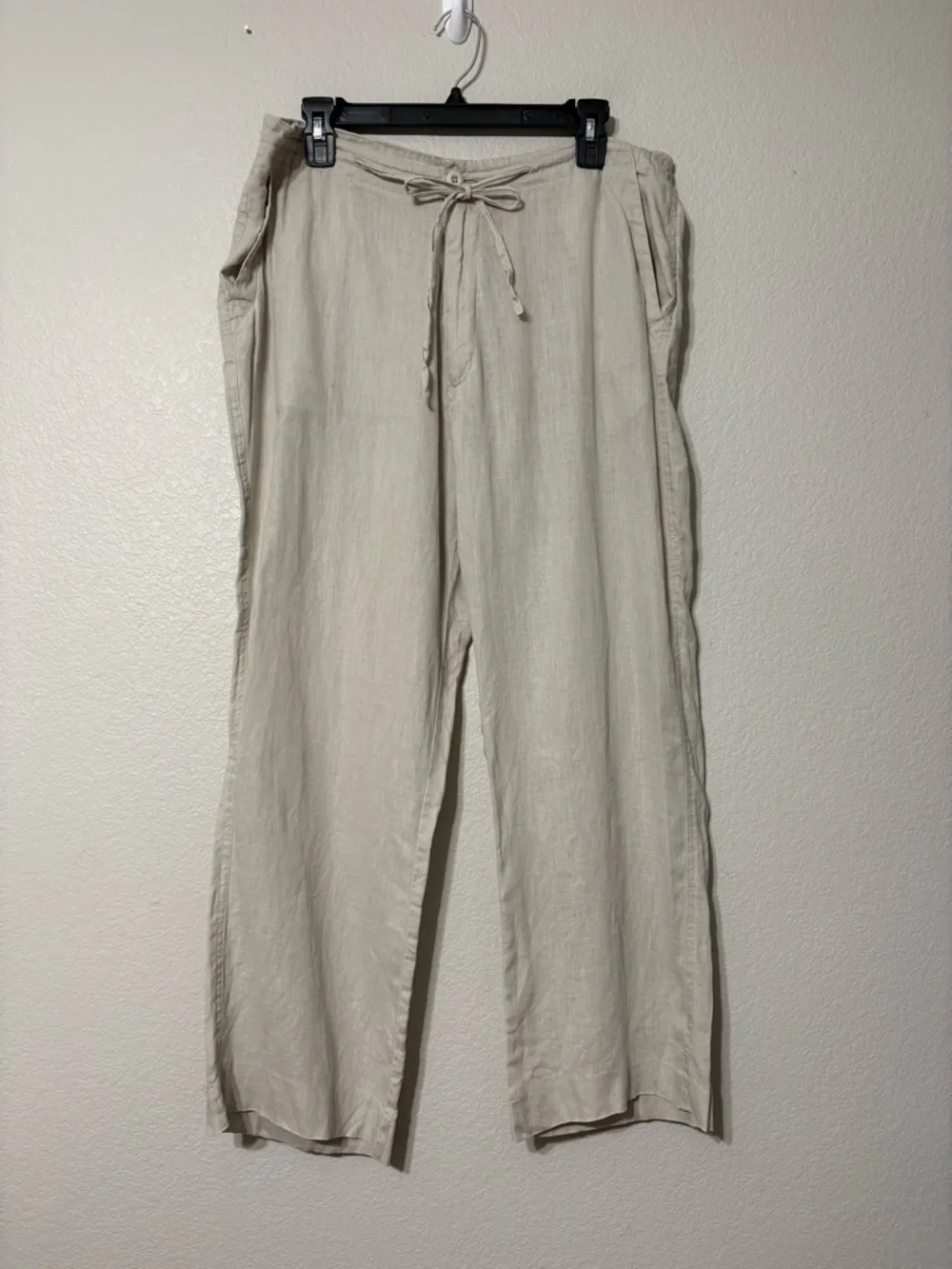 Men's Bruno New York Beige Linen Relaxed Fit Drawstring Casual Pants Pockets M